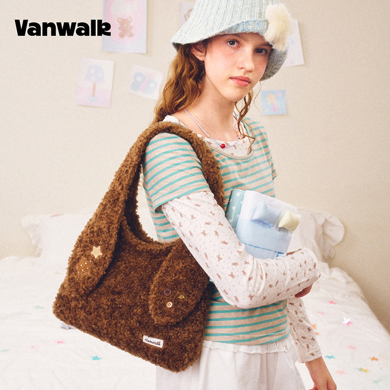 VANWALK Cocoa Pie-serien Coquette-skuldertaske med langt håndtag og kaninører V3108
