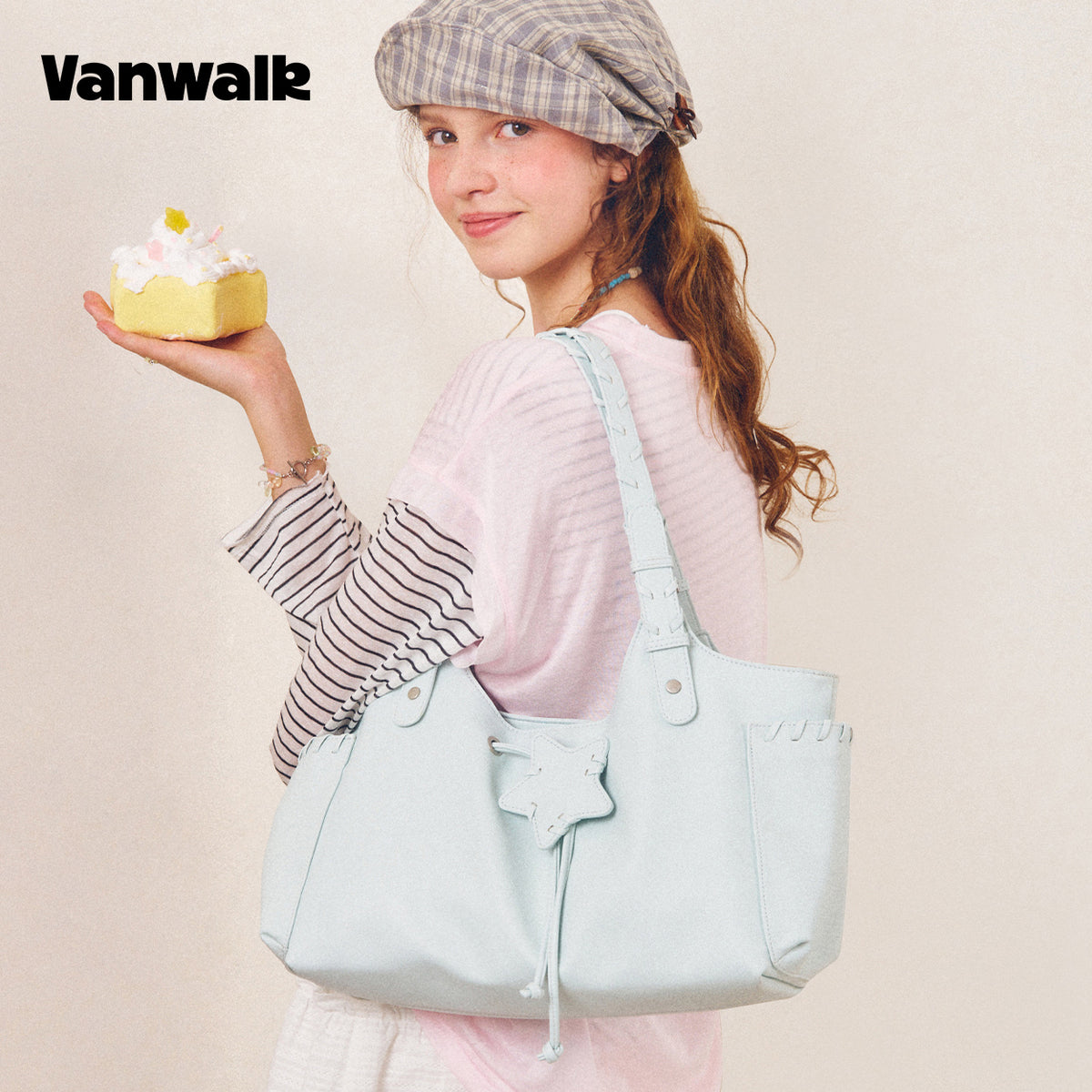 VANWALK Cocoa Pie-serien Y2K blød skuldertaske i læder V3106