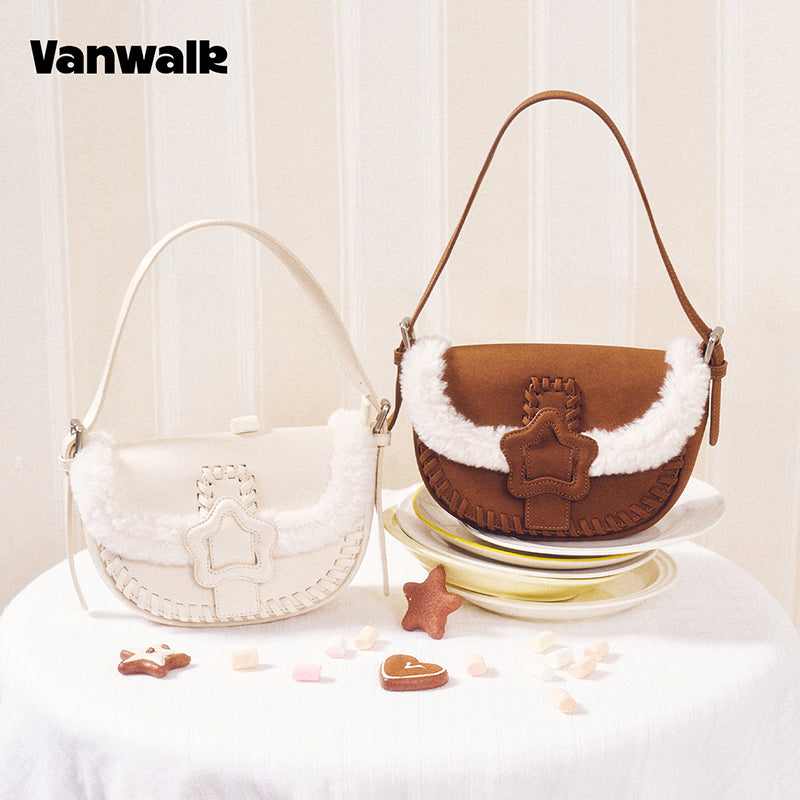 VANWALK COCOA PIE-serien, klassisk blød plys-skuldertaske med originalt design V3094