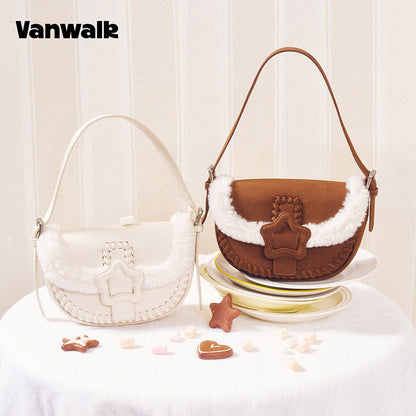 VANWALK COCOA PIE-serien, klassisk blød plys-skuldertaske med originalt design V3094