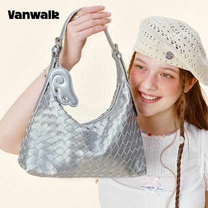 Vanwalk Hobo-skuldertaske i flettet tekstur og præget læder V3082