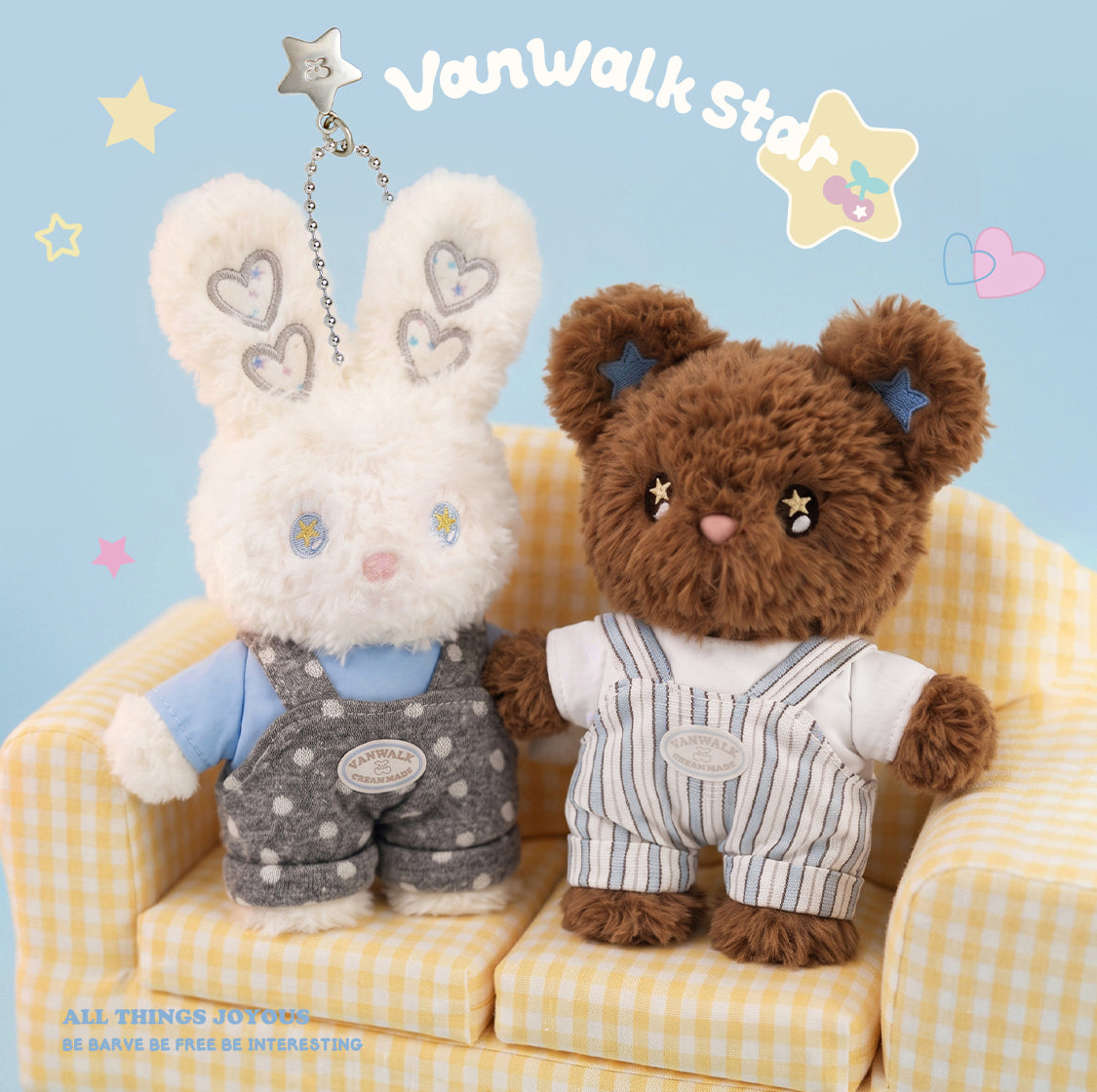 Vanwalk sød bamse- og kaninplys-taskepynt K640