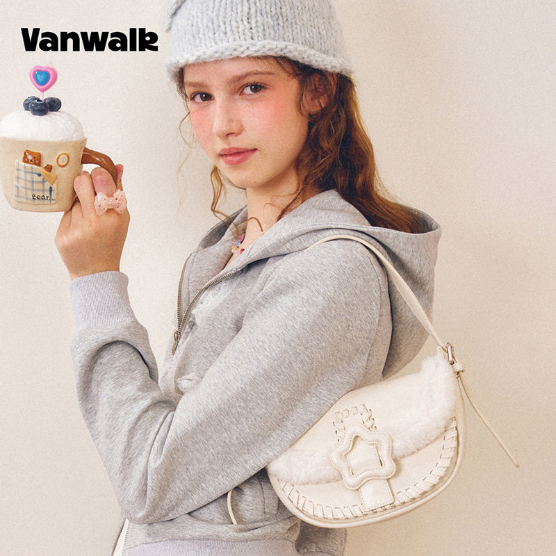 VANWALK COCOA PIE-serien, klassisk blød plys-skuldertaske med originalt design V3094