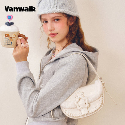 VANWALK COCOA PIE-serien, klassisk blød plys-skuldertaske med originalt design V3094