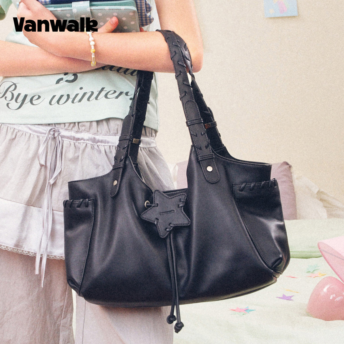VANWALK Cocoa Pie-serien Y2K blød skuldertaske i læder V3106