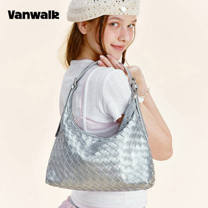 Vanwalk Hobo-skuldertaske i flettet tekstur og præget læder V3082