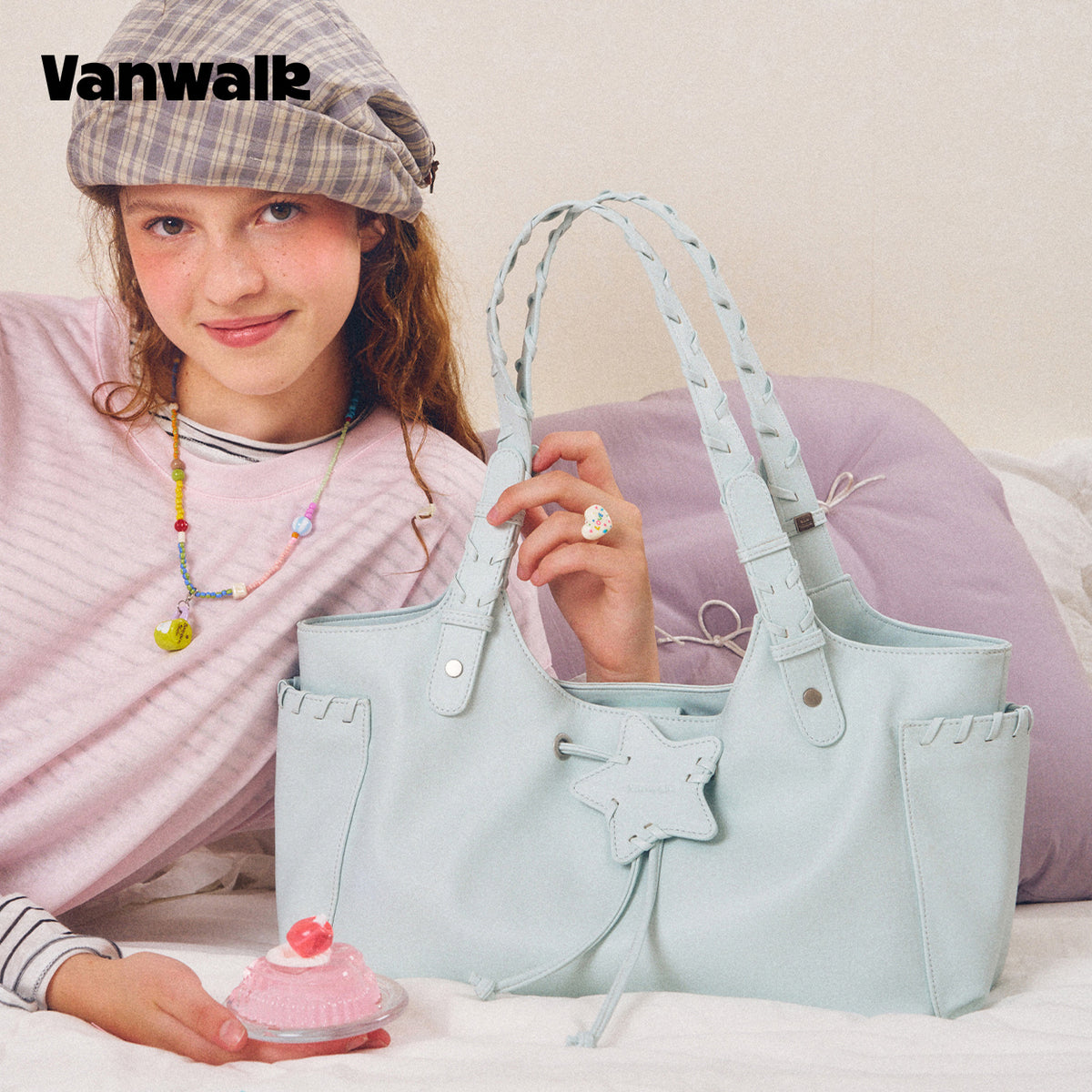 VANWALK Cocoa Pie-serien Y2K blød skuldertaske i læder V3106