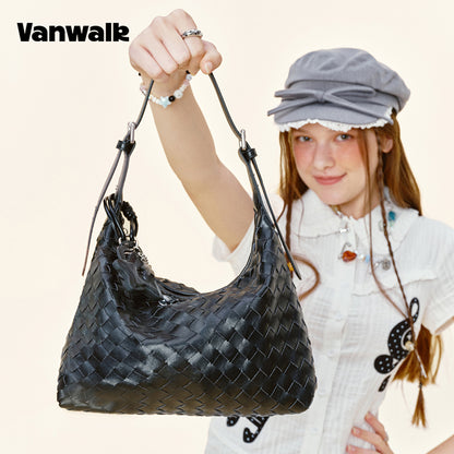 Vanwalk Hobo-skuldertaske i flettet tekstur og præget læder V3082