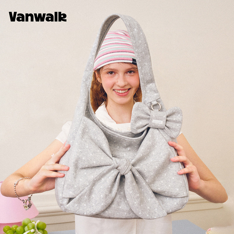 VANWALK Cocoa Pie-serien Coquette-skuldertaske i hobo-model med stor sløjfe og prikker V3107