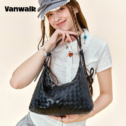 Vanwalk Hobo-skuldertaske i flettet tekstur og præget læder V3082
