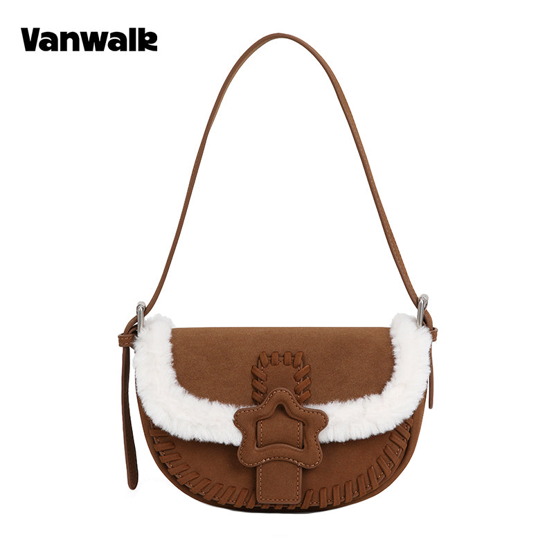 VANWALK COCOA PIE-serien, klassisk blød plys-skuldertaske med originalt design V3094